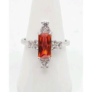 Tangerine Cubic Zirconia on .925 Solid Sterling Silver ~ Bomb Party Ring ~Size 8